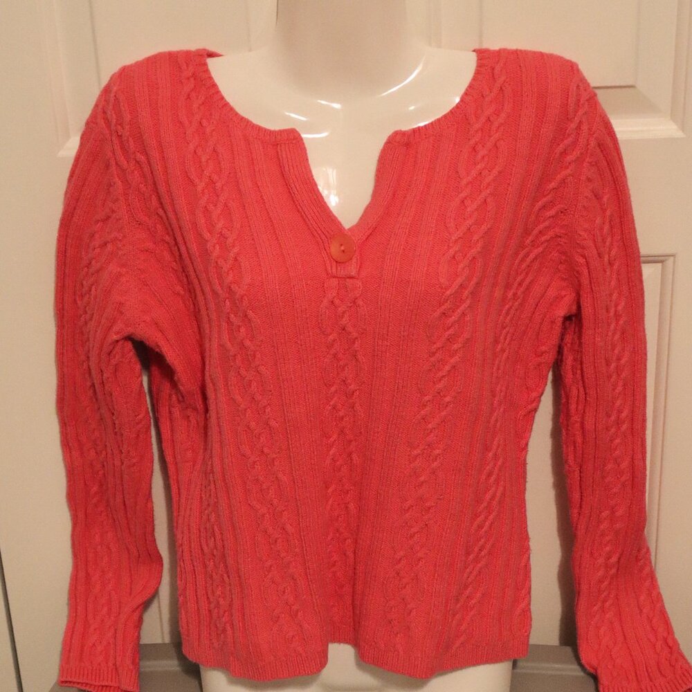 Talbots Long Sleeve Pullover Sweater Pink Petite Size Large Cotton/Nylon Blend